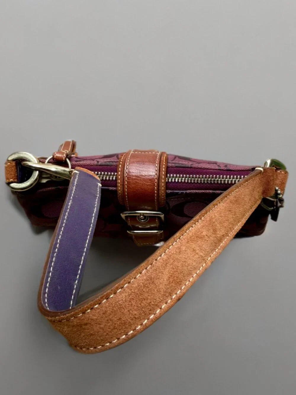 Coach Purple Signature Canvas Suede Demi Buckle Shoulder Bag 6362 - Picture 3 of 11